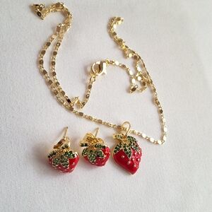 Gold Pla5ed  Strawberry Jewelry Set